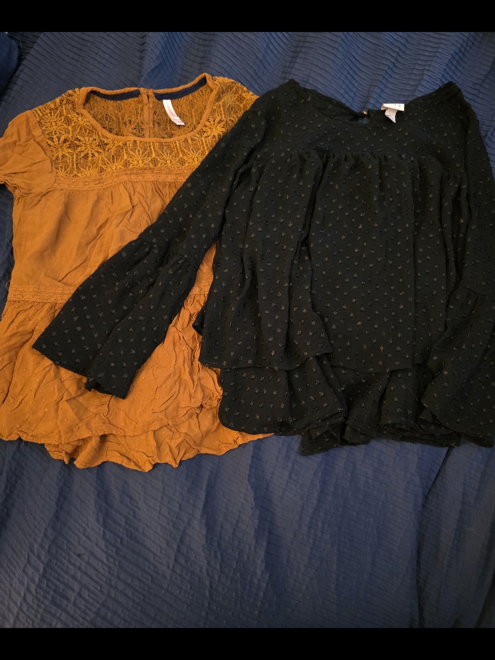 xhilaration mustard top & a new day black polka dot top